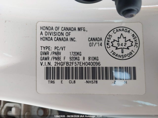 Honda CIVIC EX 2014 2HGFB2F57EH040096 Image 9