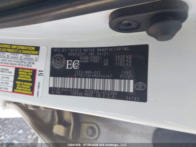 Продаж на аукціоні авто 2021 Toyota Camry, vin: 4T1G11AKXMU454347, номер лоту: 12641826