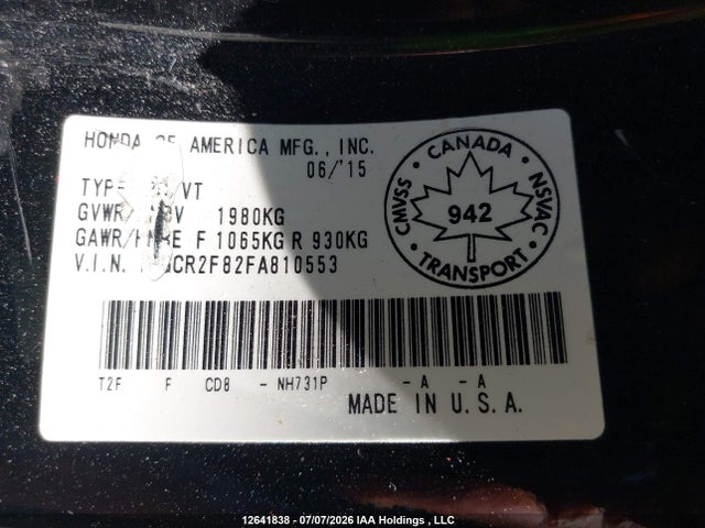 Honda Accord Ex-l 2015 1HGCR2F82FA810553 Image 9