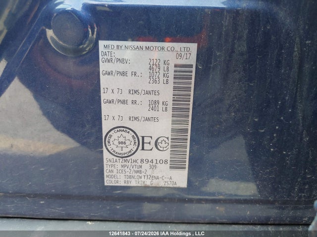 5N1AT2MV1HC894108 Nissan Rogue