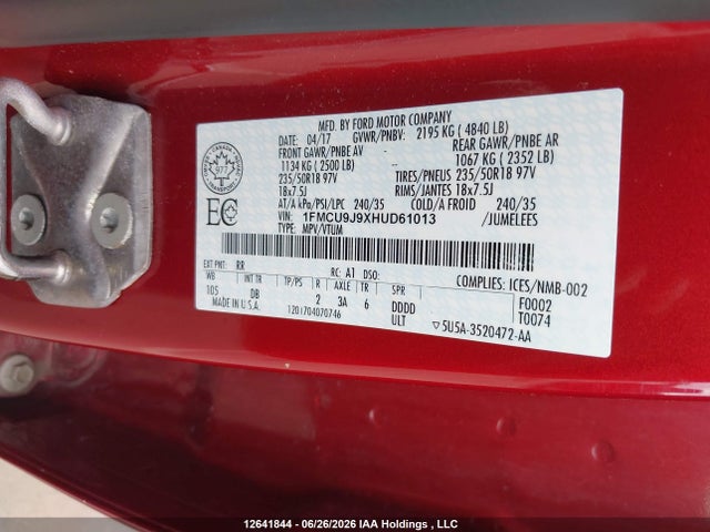 1FMCU9J9XHUD61013 Ford Escape Titanium