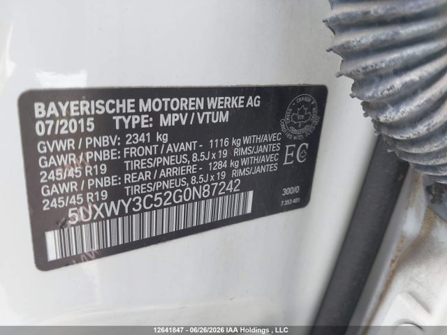 Продажа на аукционе авто 2016 Bmw X3 2.8d, vin: 5UXWY3C52G0N87242, номер лота: 12641847