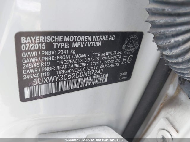 Продажа на аукционе авто 2016 Bmw X3 2.8d, vin: 5UXWY3C52G0N87242, номер лота: 12641847