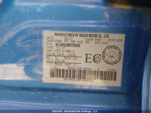 Aukcja sprzedaży 2021 Nissan Sentra Sv, vin: 3N1AB8CV8MY294556, numer aukcji: 12631979