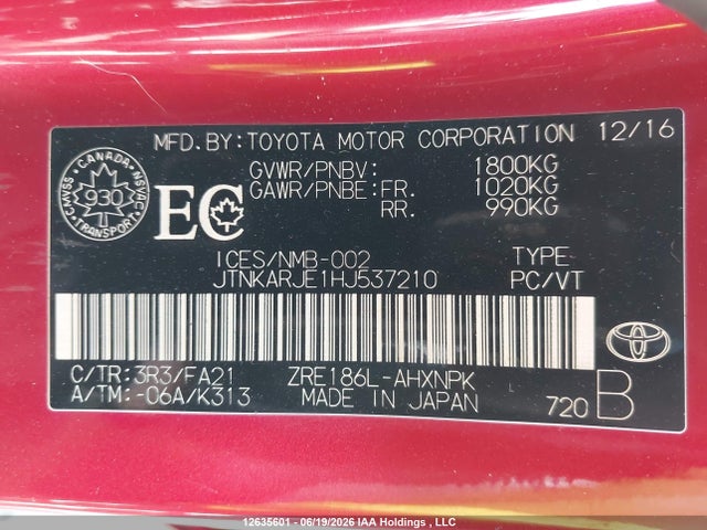 Продажа на аукционе авто 2017 Toyota Corolla Im, vin: JTNKARJE1HJ537210, номер лота: 12635601
