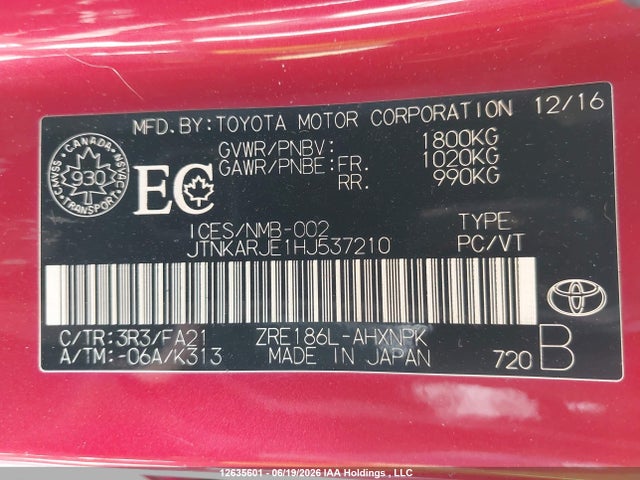 Продажа на аукционе авто 2017 Toyota Corolla Im, vin: JTNKARJE1HJ537210, номер лота: 12635601