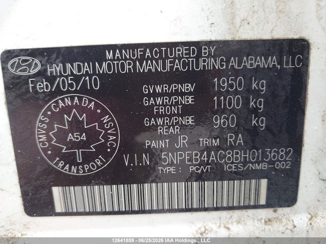 Продаж на аукціоні авто 2011 Hyundai Sonata Gls, vin: 5NPEB4AC8BH013682, номер лоту: 12641859