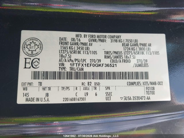 Ford F-150 2016 1FTFX1EF0GKF36521 Image 9