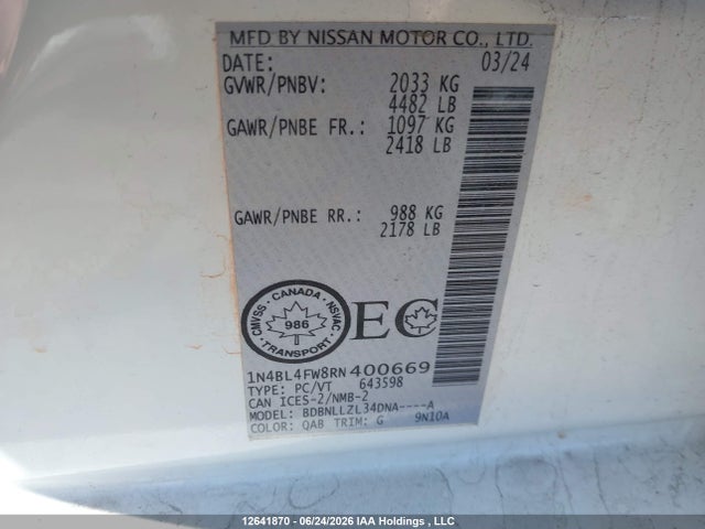 Nissan Altima Platinum 2024 1N4BL4FW8RN400669 Image 9