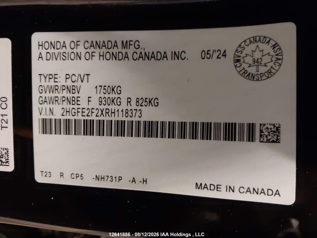Honda Civic 2024 2HGFE2F2XRH118373 Image 9