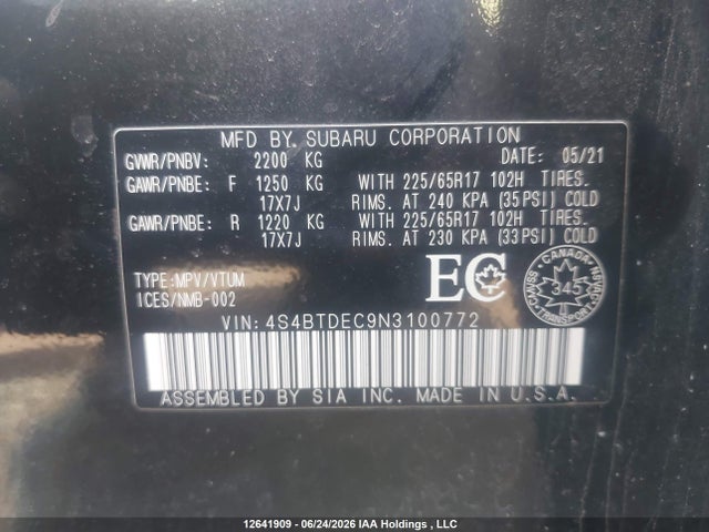 Subaru Outback Touring 2022 4S4BTDEC9N3100772 Image 9