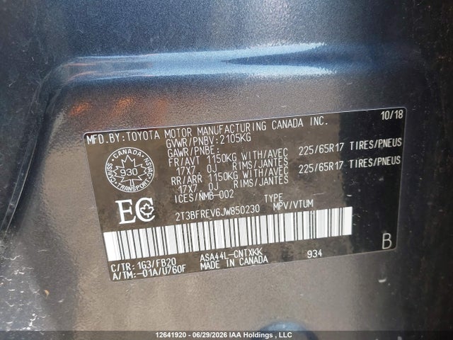 2018 Toyota Rav4 Le მანქანა იყიდება აუქციონზე, vin: 2T3BFREV6JW850230, აუქციონის ნომერი: 12641920
