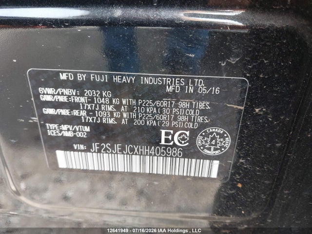 12641949 :رقم المزاد ، JF2SJEJCXHH405986 vin ، 2017 Subaru Forester 2.5i Limited/2.5i Touring مزاد بيع