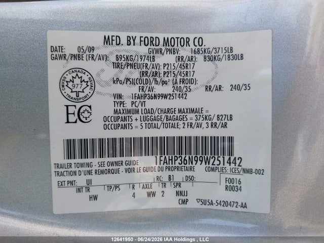 Aukcja sprzedaży 2009 Ford Focus Ses, vin: 1FAHP36N99W251442, numer aukcji: 12641950