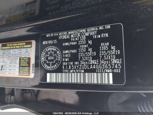 Aukcja sprzedaży 2016 Hyundai Santa Fe Sport, vin: 5XYZUDLA4GG365745, numer aukcji: 12641952