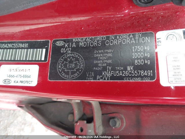 2012 Kia Forte Ex მანქანა იყიდება აუქციონზე, vin: KNAFU5A26C5578491, აუქციონის ნომერი: 12641959