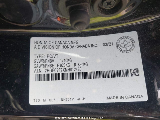 Honda CIVIC EX 2021 2HGFC2F7XMH012483 Image 9