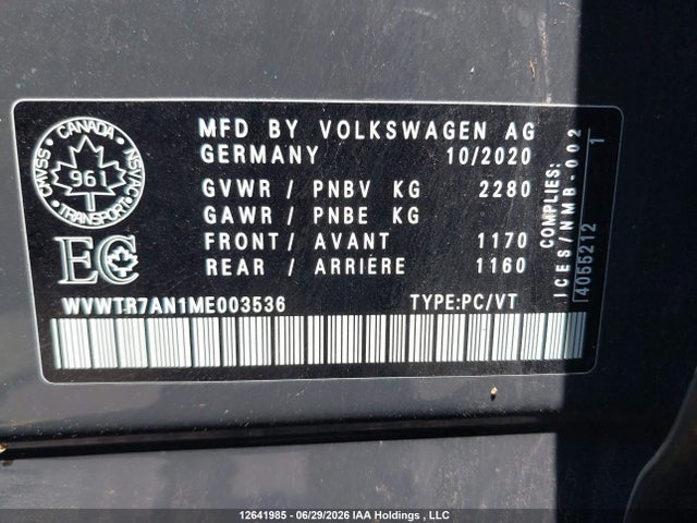 Продаж на аукціоні авто 2021 Volkswagen Arteon Execline, vin: WVWTR7AN1ME003536, номер лоту: 12641985