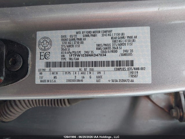 Ford F150 Supercrew 2022 1FTFW1E59NKD47034 Image 16