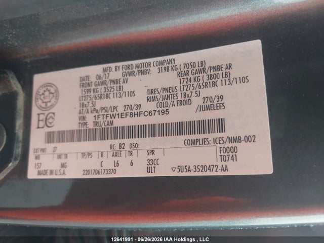 Ford F150 Supercrew 2017 1FTFW1EF8HFC67195 Image 17
