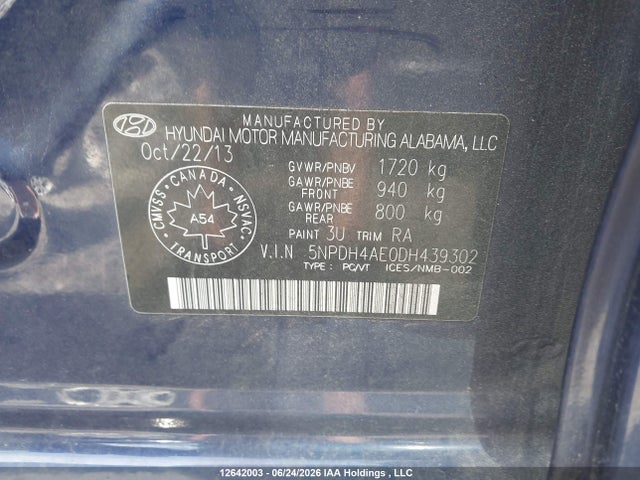 Продаж на аукціоні авто 2013 Hyundai Elantra Gl, vin: 5NPDH4AE0DH439302, номер лоту: 12642003