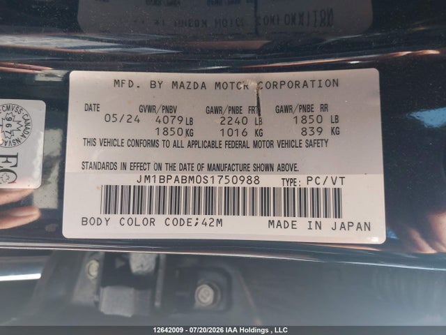 12642009 :رقم المزاد ، JM1BPABM0S1750988 vin ، 2025 Mazda Mazda3 مزاد بيع