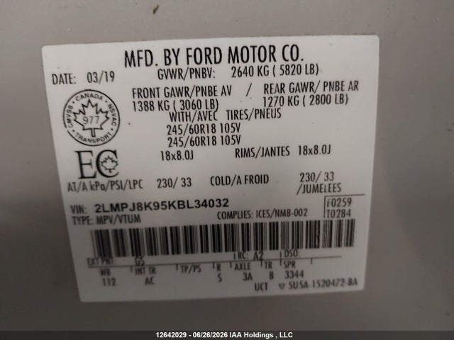Lincoln Nautilus Select 2019 2LMPJ8K95KBL34032 Image 18