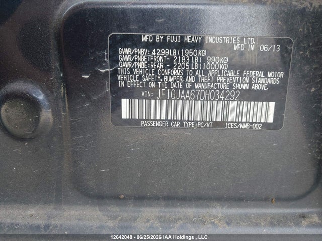 Продажа на аукционе авто 2013 Subaru Impreza 2.0i, vin: JF1GJAA67DH034292, номер лота: 12642048