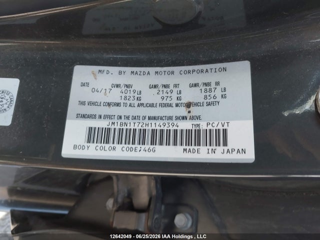 Aukcja sprzedaży 2017 Mazda Mazda3 Se, vin: JM1BN1T72H1149394, numer aukcji: 12642049