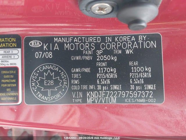 Продаж на аукціоні авто 2009 Kia Sportage Lx, vin: KNDJF722797597372, номер лоту: 12642053