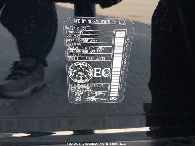 2021 Infiniti Qx50 Essential/essential Tech/sensory მანქანა იყიდება აუქციონზე, vin: 3PCAJ5CB9MF115148, აუქციონის ნომერი: 12642071