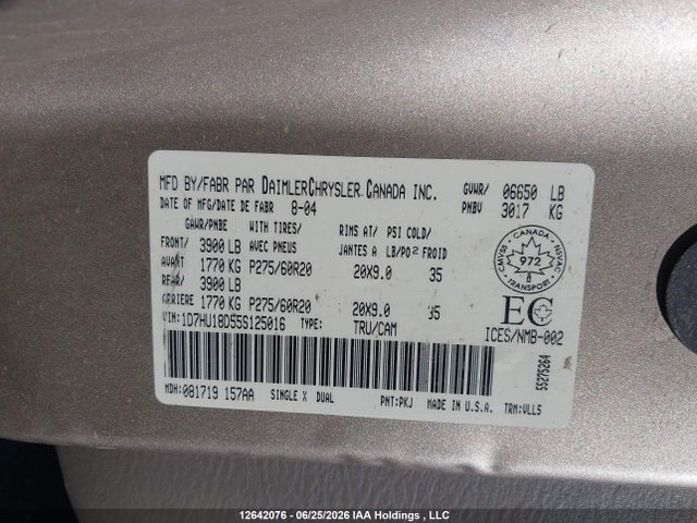 Продажа на аукционе авто 2005 Dodge Ram 1500 St/slt, vin: 1D7HU18D55S125016, номер лота: 12642076