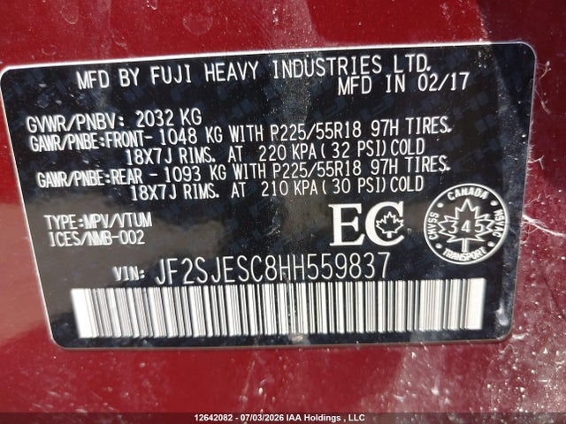 JF2SJESC8HH559837 Subaru Forester 2.5i Touring