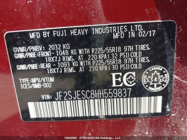 JF2SJESC8HH559837 Subaru Forester 2.5i Touring