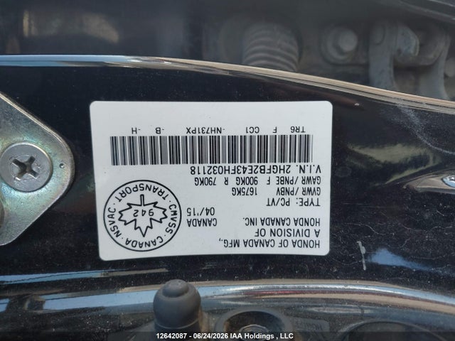 Продаж на аукціоні авто 2015 Honda Civic Lx, vin: 2HGFB2E43FH032118, номер лоту: 12642087