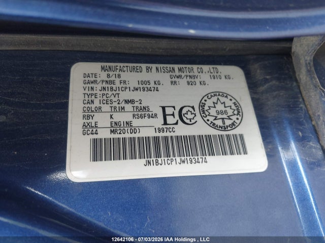 Aukcja sprzedaży 2018 Nissan Qashqai S/sv, vin: JN1BJ1CP1JW193474, numer aukcji: 12642106