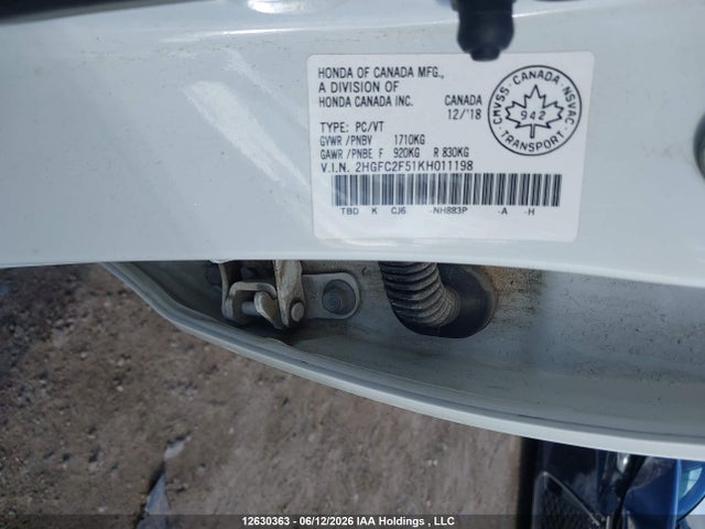 Honda Civic Lx 2019 2HGFC2F51KH011198 Image 9