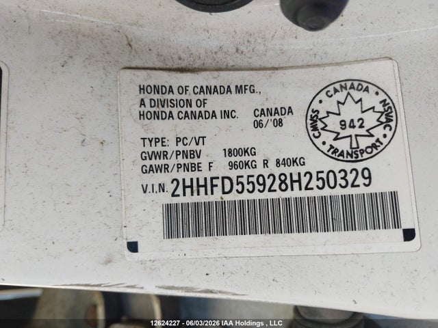 Продаж на аукціоні авто 2008 Acura Csx Type S, vin: 2HHFD55928H250329, номер лоту: 12624227