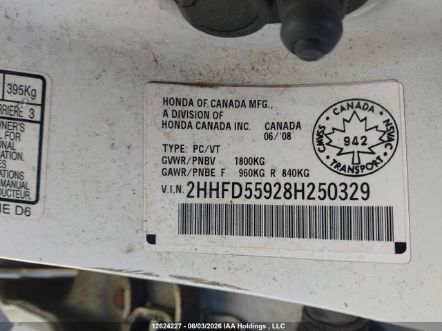 Продаж на аукціоні авто 2008 Acura Csx Type S, vin: 2HHFD55928H250329, номер лоту: 12624227
