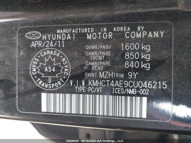 Aukcja sprzedaży 2012 Hyundai Accent Gl, vin: KMHCT4AE9CU046215, numer aukcji: 12629429