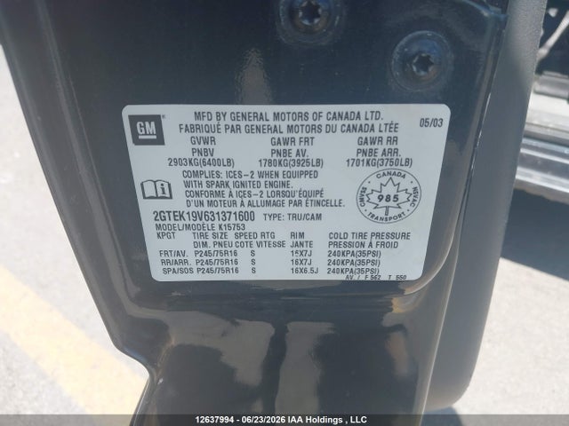Продажа на аукционе авто 2003 Gmc Sierra 1500 Sl/sle, vin: 2GTEK19V631371600, номер лота: 12637994