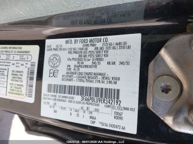 2014 Ford Fusion Hybrid Se მანქანა იყიდება აუქციონზე, vin: 3FA6P0LU9ER342192, აუქციონის ნომერი: 12622735