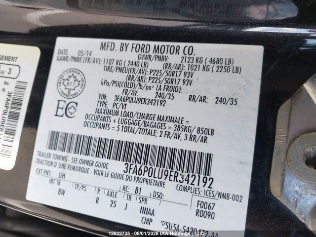 2014 Ford Fusion Hybrid Se მანქანა იყიდება აუქციონზე, vin: 3FA6P0LU9ER342192, აუქციონის ნომერი: 12622735