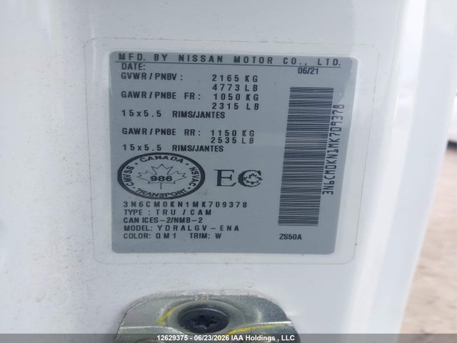 Aukcja sprzedaży 2021 Nissan Nv200 S/sv, vin: 3N6CM0KN1MK709378, numer aukcji: 12629375