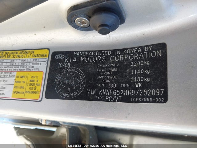2009 Kia Rondo Ex/ex-premium/lx მანქანა იყიდება აუქციონზე, vin: KNAFG528697252097, აუქციონის ნომერი: 12634582