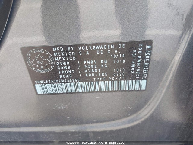 Auction sale of the 2015 Volkswagen Jetta 2.0 Tdi Highline, vin: 3VWLA7AJ6FM240859, lot number: 12630147