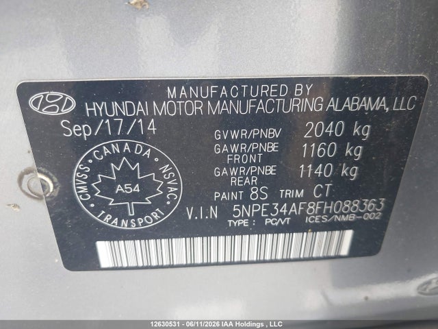 12630531 :رقم المزاد ، 5NPE34AF8FH088363 vin ، 2015 Hyundai Sonata Sport Tech مزاد بيع