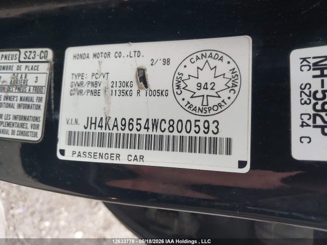 Aukcja sprzedaży 1998 Acura Rl 3.5l, vin: JH4KA9654WC800593, numer aukcji: 12633778