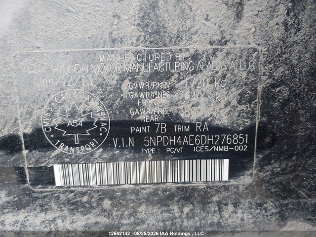Продаж на аукціоні авто 2013 Hyundai Elantra, vin: 5NPDH4AE6DH276851, номер лоту: 12642142