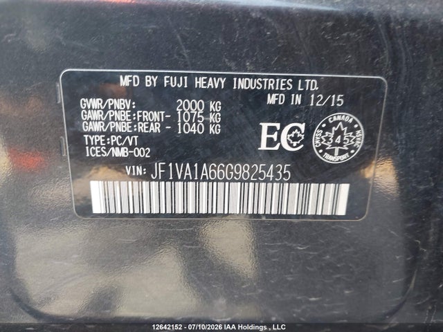 Subaru WRX 2016 JF1VA1A66G9825435 Image 9